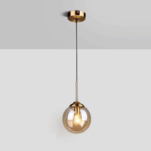 LIGINOK Luminaire Suspension Vintage Industriel Lustre en Verre Boule E27 Lampe de Plafond Moderne Suspendue pour Salon Chambre Salle à Manger Café(Ambre)
