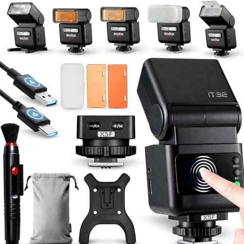 Godox iT32 TTL Kamera Blitz mit X5-F Auslöser Funktrigger für FUJIFILM | 2.4G HSS 1/8000s Blitzgerät,Kompatibel mit X100VI GFX100RF XS20 XS10 XT30 II XT5 XM5 GFX50S GFX50R X-T4 X-T3 X-E4 X-E5