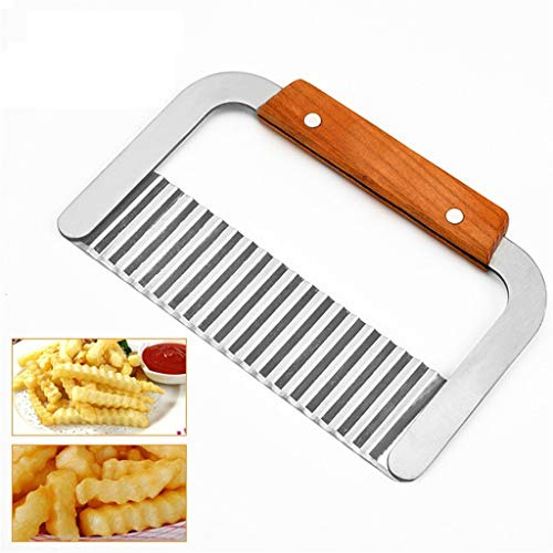 Potato Crinkle Cutter,Potato Crinkle Slicer French Fry Cutter for Potatoes Stainless Steel Wooden Handle Potatoes Chip,Professional Crinkles Cutters Chip Shop Chips Chunky Chips Crinkles Cutters