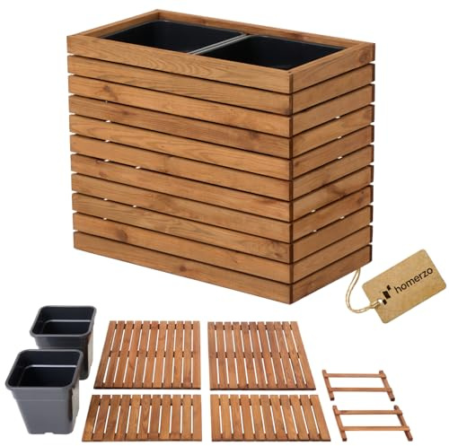 HOMERZO Jardinière en bois marron à monter soi-même - Grande jardinière rectangulaire pour jardin et balcon - Résistant aux intempéries - Avec bac à plantes de 18 l - Jardinière d'extérieur