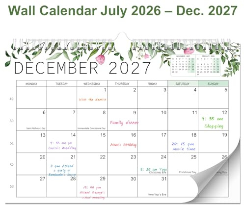18-månaders väggkalender juli 2026 – december 2027, A4-dubbelspiralbindning 2026/2027 kalender, månadsväggkalender för hemmakontoret – 2026 väggkalender för enkel planering