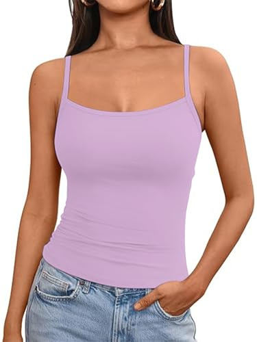 Adooadoo Women's Vest Top Summer Solid Color Spaghetti Strap Tank Top Ladies Casual Basic Sleeveless Camisole Y2K Streetwear(Lilac-K1,M)