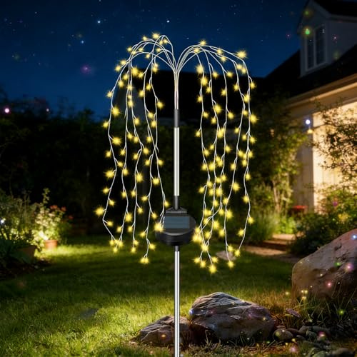 TOTHDATE Outdoor Solar Willow Tree Lights, Warm White Light 200 LED Firework Stake Lights, 8 Modes, IP55 Waterproof Fairy Solar Lights for Garden Yard Party Decor