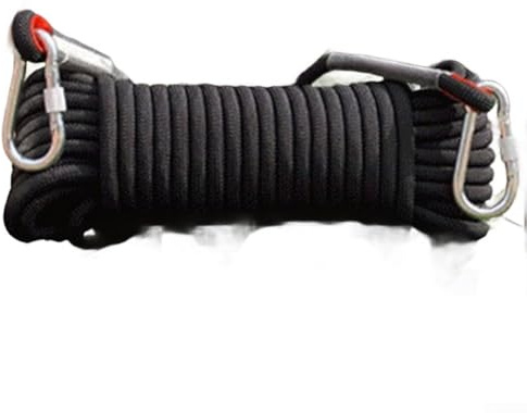 Cuerda de escalada estática de 10 mm, cuerda de seguridad de poliéster de alta resistencia para rescate y escape con 2 mosquetones (10 m, negro)