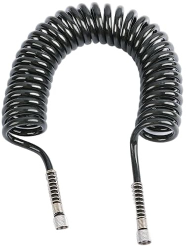 MuchLuckystar PU Spring Pneumatic Air Hose 3M, 1/8 Inch Threaded Flexible Coil Tubing for Spray Painting Pump, 4mm ID 6mm OD Black