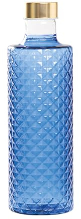 Zafferano Isolano - Botella de agua de cristal de borosilicato, hecha a mano, ligera y resistente, diseño de diamante, incluye 2 cierres, color azul claro