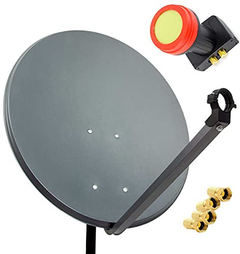 PremiumX 45cm Satelliten-Schüssel Stahl Anthrazit Sat-Antenne Sun Twin LNB Satelliten-Komplettanlage 4X F-Stecker 2 Teilnehmer