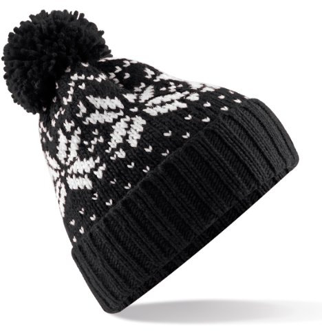 Beechfield Wintermütze Schneeflocken „Fair Isle“, Unisex Gr. Einheitsgröße, schwarz / weiß