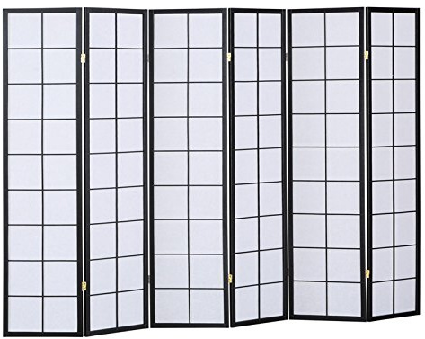 PEGANE Paravent Japonais Shoji en Bois Noir de 6 pans