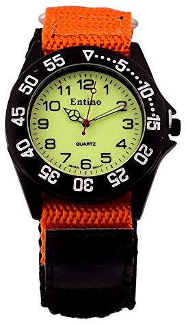 Entino Unisex-Sport-Armbanduhr Analoganzeige Japanisches Quarzwerk mit schwarzem Nylonband, E-NTS (Orange)