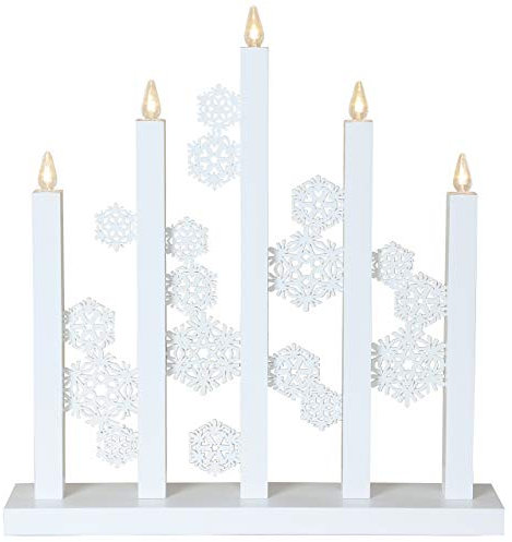 Star LED-Fensterleuchter Snowfall, 5 warmweiß LED, Material Holz, Vierfarb-Karton, 46 x 47 cm, weiß/gold 658-00