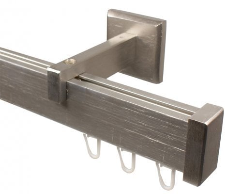 Design Innenlauf Gardinenstange eckig aus Aluminium in Edelstahl Optik, kurzer Wandabstand, 180 cm