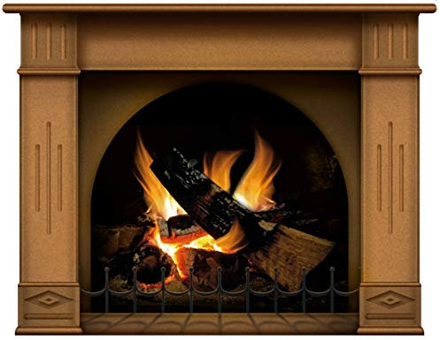 Wandaufkleber Kamin mit brennendem Feuer Wandtattoo Dekoration Brennholz Flammen fotorealistische Kunst Poster (Mittel Braun)
