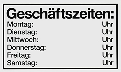 Metafranc Hinweisschild Geschäftszeiten: Mo-Sa - 250 x 150 mm / Beschilderung / Infoschild / Geschäftszeiten / Urlaubszeiten / Öffnungszeiten / Gewerbekennzeichnung / 500160