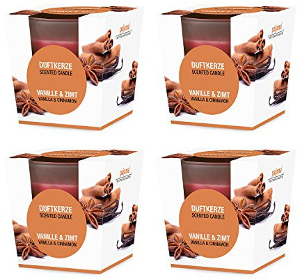 pajoma® Duftkerze 4er Set, Vanille & Zimt - im satinierten Glas | 4x 120g Wachsgewicht, Brenndauer: 25 Stunden, in edler Geschenkverpackung | Premium Qualität