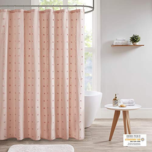 Urban Habitat Brooklyn UH70-2242 Rideau de Douche en Tissu de Coton Jacquard à Pompons Lavable en Machine Style Shabby Chic Moderne Décoration de Salle de Bain Baignoire 177,8 x 182,9 cm Rose
