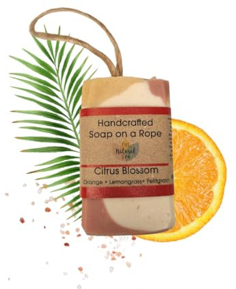 Citrus Blossom Soap On A Rope, Handcrafted Vegan Soap, Nourishing Bathing Cleansers for All Skin Types, Zero Waste Travel Soap with Cocoa Butter and Almond Oil, 100g - The Natural Spa