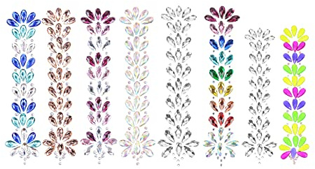 8 Sets Face Hair Gems Crystal Jewels Stickers Mermaid Rhinestone Glitter Tattoos Forehead Eyebrow Body Hair Decoration Gems for Girls Women Christmas Halloween Party