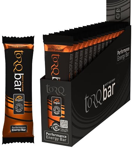 Torq Energy Bar Organic Zesty Orange - Vegan Plant Based Energy Bar for Running, Cycling, Sports, High Carb, 34g of Carbohydrates Perfect On The Go Energy - Box of 15