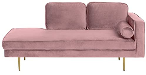 Chaiselongue Samt rosa rechts goldenes Gestell mit Nackenrolle modern Miramas