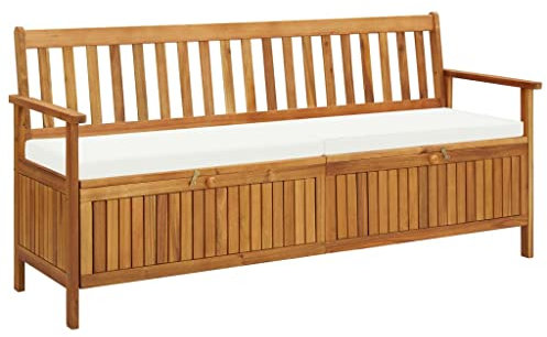 vidaXL Akazienholz Massiv Sitzbank mit Stauraum Sitzpolster Truhenbank Holzbank Gartenbank Flurbank Bank Garderobenbank Sitztruhe 170cm