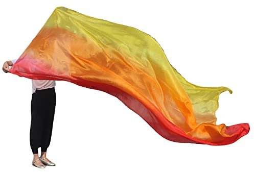 Winged Sirenny Bauchtanz Schleier aus Echter Seide Handbemalt 270 x 135cm, Fließender Luxus Bauchtanz-Schal,rot-orange-gelb