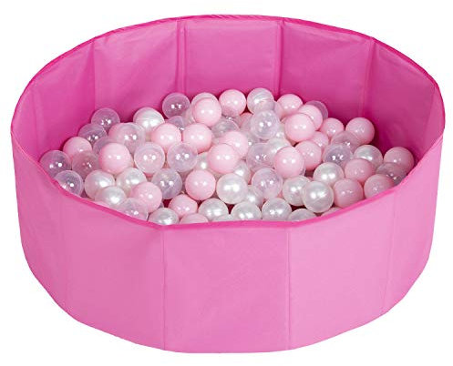 Selonis Piscina Pieghevole Con 200 Palline Colorate, Rosa:Rosa Chiaro/Perla/Trasparente