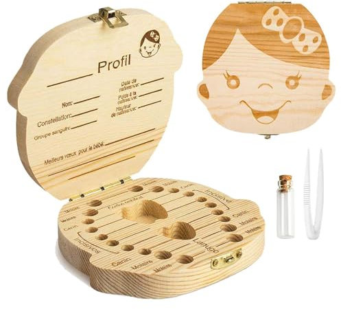 GeekerChip Bebé Dientes Caja(Niña),Caja de Madera para Guardar Dientes para Little Bebé