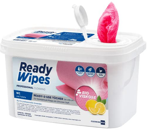 CleaningBox® Feuchte 5-in-1 Kompostierbare WC Reinigungstücher für WC & Toilette, 50x Feuchttücher Toilettenreiniger, Rot 30x30 cm - Biologisch Abbaubar und Made in Germany