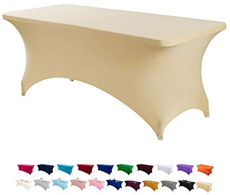 Peomeise Spandex-Tischtuch, abwaschbar, rechteckig, dehnbar, 1,8 m, Champagner