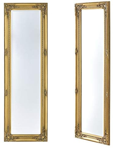 Miroir Mural de Grande Taille pour se Voir en Entier Cadre Style Baroque Montage Vertical ou Horizontal Eucalyptus 132 x 42 x 3,5 cm Doré