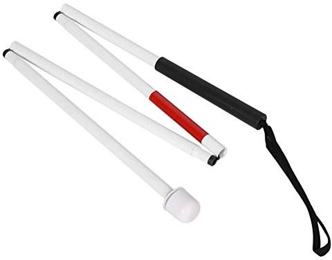 Blinde Gehstock, 127cm 4 Sections Aluminiumlegierungs Spazierstock Blindstock mit Rot Reflektierende Band Walking Stöcke für Sehbehinderte Blinde und ältere Menschen Wandern Trekking