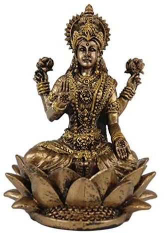 Ebros Ostliche Aufklärung Vastu Hindu, schöne Göttin Lakshmi Gemahlin Gottes Vishnu sitzend auf Lotusblütenthron Miniaturfigur 6,3 cm hohe Gottheit des Reichtums, Wohlstand und Schönheit,