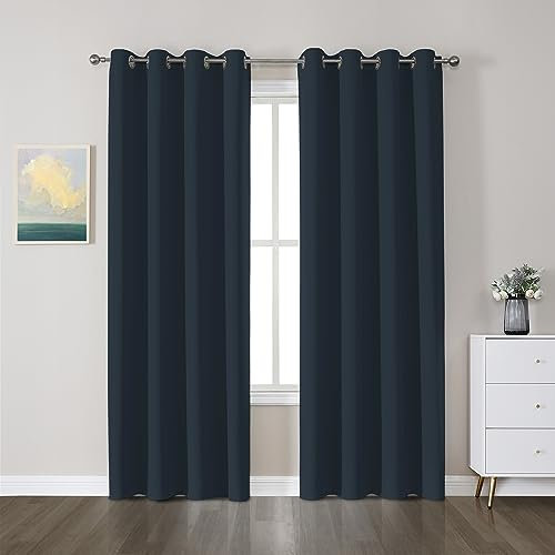 CUCRAF Gardinen mit Ösen Vorhang Blickdicht 2er Set H225 x B140 cm Thermovorhang Kälteschutz Navy Blau Verdunklungsvorhänge, Weich und Langlebig Schallschutz Vorhang für Schlafzimmer Wohnzimmer