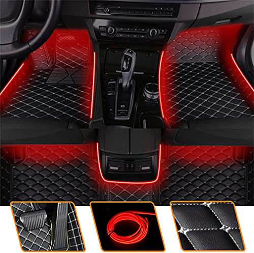 Muchkey Auto Fußmatten Leder Rot Leuchtende Bodenmatte Passen für Qashqai J10 2006-2015 Allwetter Fussmatten Set Zubehör Fußmatte