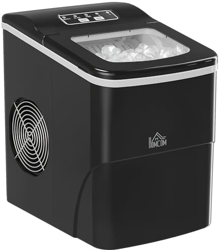 HOMCOM Macchina del Ghiaccio per Casa Autopulente Professionale 2L, 9 Cubetti in 8 Minuti, Fabbricatore Ghiaccio 90W Nero 21.2x29.5x32.6cm
