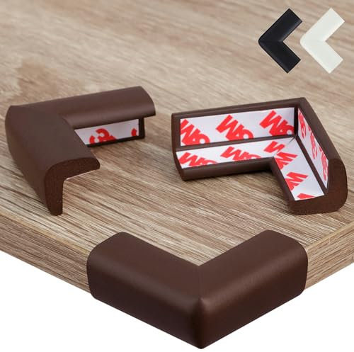 Hoffenbach 12x Eckenschutz Kantenschutz Baby – Selbstklebender Tischkantenschutz – Stoßschutz für Babys & Kinder – Weicher Schaumstoff Eckschutz für Tisch, Möbel & Ecken – Corner Protector – Braun