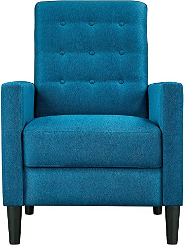 Yaheetech Blue Fabric Recliner Armchair Adjustable Reclining Chair Upholstered Single Sofa Armchair with Soft Padded Seat for Living Room Bedroom