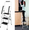 Scaletta pieghevole, scala in acciaio a 3 gradini con corrimano di sicurezza e battistrada antiscivolo, scala pieghevole portatile,capacità massima 150 kg, scala a gradini per ufficio, casa, giardino