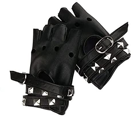 XCSJ Fingerlose Biker-Handschuhe Für Kleine Hände, passender Handflächenumfang von weniger als 6.7 in / 17 cm, Fingerlose Lederhandschuhe Handschuhe Mit Nieten, für Halloween, Festivals, Cosplay