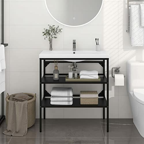 Goliraya Struttura per Lavabo da Bagno, Mobile Sottolavabo in Ferro, Scaffale Nero 79x38x83 cm