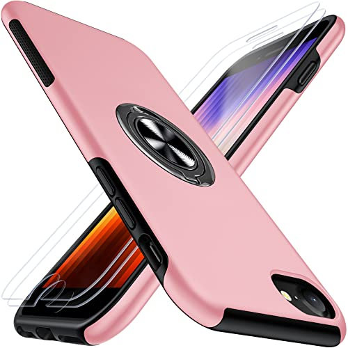 AOUIA Coque de Protection pour iPhone SE 2020, iPhone SE 2022, iPhone SE/7/8, avec 2 Verres de Protection, Invisible Mise à Niveau 2.0 [libérez Vos Mains] [Indestructible résistant aux Chocs](Rose)