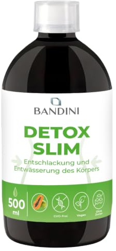 Bandini® DETOX SLIM 500ml Drenante Liquido, Digestivo, Antiossidante, | Depurativo per il Fegato, Con 7 Estratti Vegetali: Tè Verde, Tarassaco, Mirtillo Nero, Pilosella, Betulla, Papaya, 100% Vegan