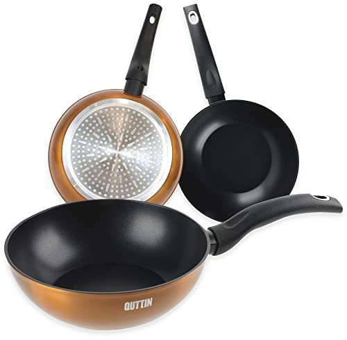 Quttin Sartén antiadherente de aluminio con revestimiento resistente. Sartén de aluminio forjado. Apto para todo tipo de cocinas. Modelo Foodier Gold 28 cm