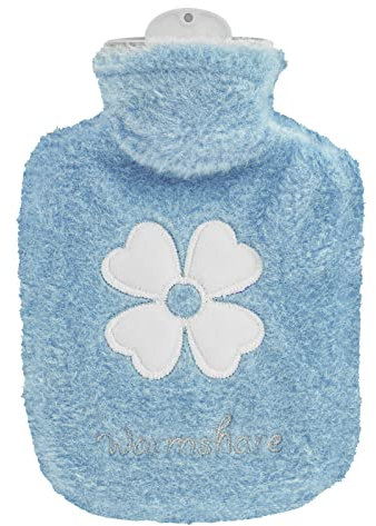 Hot Water Bottle, 500ml Small Hot Water Bottle with Cover Warm Water Bag with Soft Premium Faux Fur Cover 2-in-1 Water Bag for Cold & Hot Compress Mini Hot-Water Bag for Women Seniors Children Blue