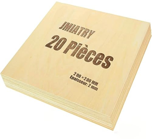 JMIATRY 20 Piezas Madera Contrachapada 2mm, Tablero Madera, Tablero Contrachapado 200X200mm, Tablones De Madera, Tablero Contrachapado Marino Para Carpintería de Bricolaje, Procesamiento Láser