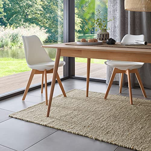 TacaHome Wollteppich Natur Handweb Teppich I Reine Schur-Wolle im Skandinavischen Design I Wohnzimmer Schlafzimmer Esszimmer Kinderzimer Büro | 70 x 130 cm Grau Beige