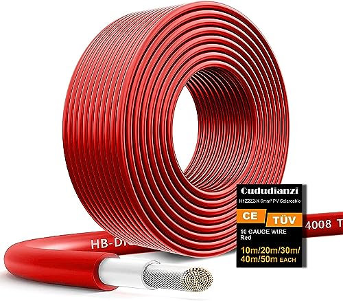 Cavo solare PV DC, 6 mm²/10AWG – 1800 V, filo di qualità doppio isolato (50 m, 6 mm² nero, rosso)