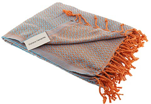 Stefano Ferrante Bird Eye Special Hamamtuch Saunatuch Pestemal Fouta Strandtuch Badetuch Handtuch Baumwolle Backpacker 100x180 cm (orange/türkis)