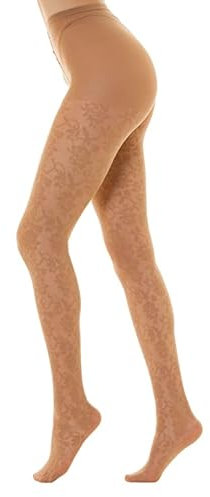 Gi&Gi Damen Netzstrumpfhose 40 Denier mit Zwickel aus Baumwolle mit fröhlichem Blumenmuster All Over Made in Italy Nr. 1607, natur, S-M